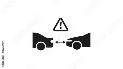 Car crash warning sign with two vehicles collision icon graphic symbol