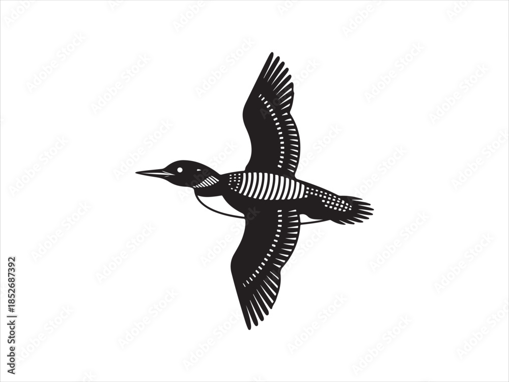 Fototapeta premium Loon Flying Bird Silhouette icon, Vector, Illustration.