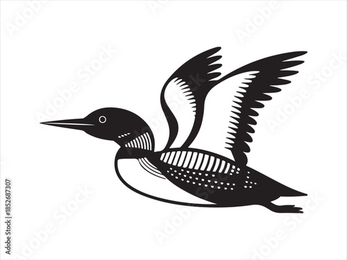 Loon Flying Bird Silhouette, Vector, Illustration