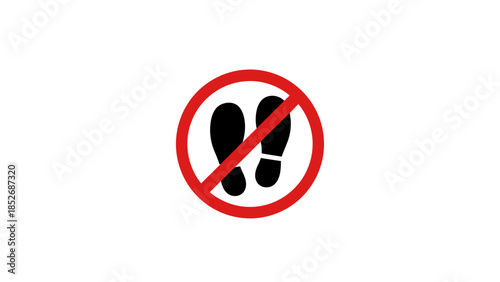 No Footprints Allowed Sign with Red Circle and Black Footsteps Icon