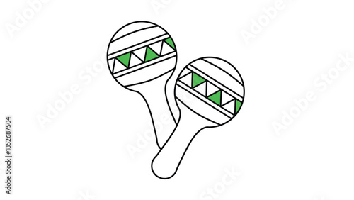 Colorful illustration of two maracas with green and white patterns on handles