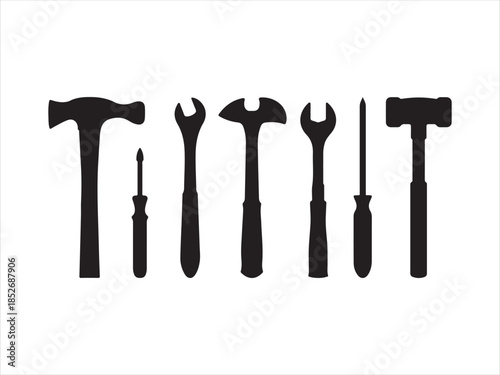 Construction and Hand Tools Silhouette Icon Set , Collection of hand tools and power tools in a simple, Vector Black Toolbox Collection
