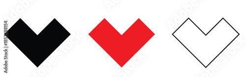 Hearts set 3d red arrow and ribbon with a bow featuring a glossy check mark symbol and success button icon for business web design illustration