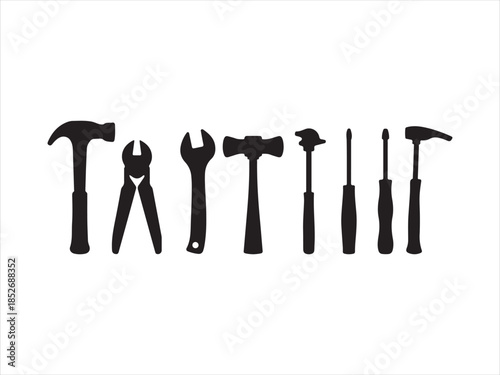Construction and Hand Tools Silhouette Icon Set , Collection of hand tools and power tools in a simple, Vector Black Toolbox Collection