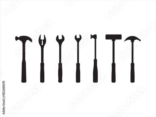 Construction and Hand Tools Silhouette Icon Set , Collection of hand tools and power tools in a simple, Vector Black Toolbox Collection