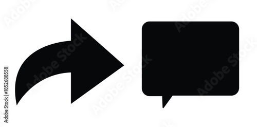 Social media share comment icons Black silhouette vector illustration of a white cat icon inside a 3d speech bubble symbol for web chat communication and internet message design