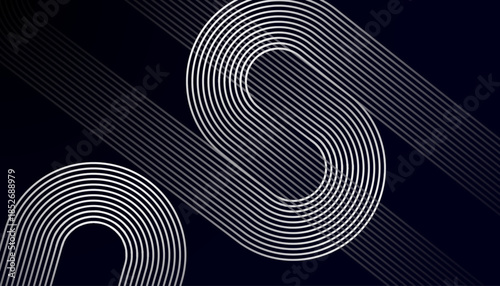 Minimal Curved Line Abstract Pattern on Dark Background. Modern Monochrome Flowing Lines with Smooth Geometric Rhythm. Elegant Continuous Line Wave Design in Contemporary Style.