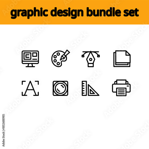 Graphic design bundle set icons for tools and creative processes