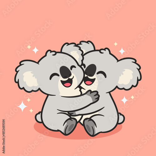 Sweet Koala Couple Hugging Cartoon Illustration