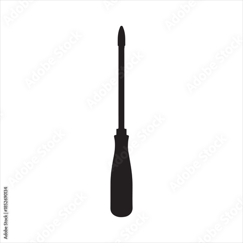 A black and white silhouette of a screwdriver, Vector illustration of black and white icon or silhouette of a flathead screwdriver isolated design