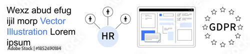 Human resources, GDPR compliance, data security, business processes, regulation, privacy. HR network diagram, data interface GDPR stars. Human resources and GDPR compliance concept