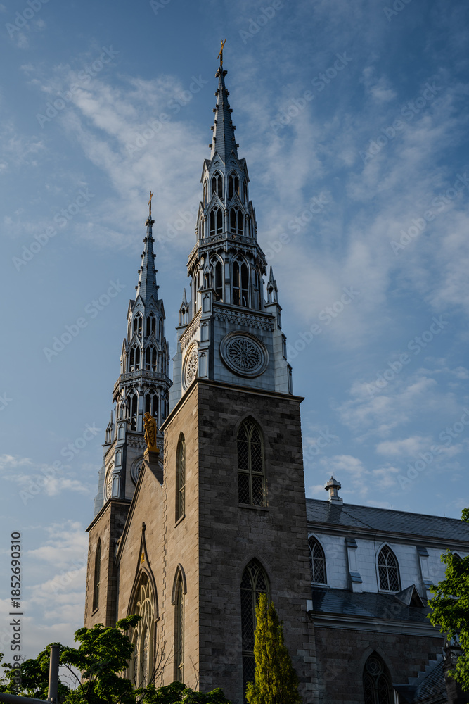 Fototapeta premium Twin spires of Notre-Dame Cathedral Basilica in Ottawa