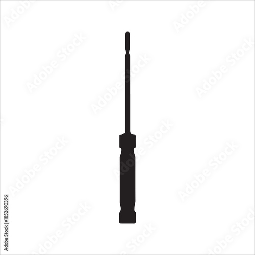 A black and white silhouette of a screwdriver, Vector illustration of black and white icon or silhouette of a flathead screwdriver isolated design