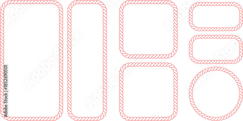 Set of various rope frames in red and white twisted pattern for decorative borders