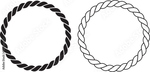 Two stylized circular rope borders, one solid black and one outlined, on a white background