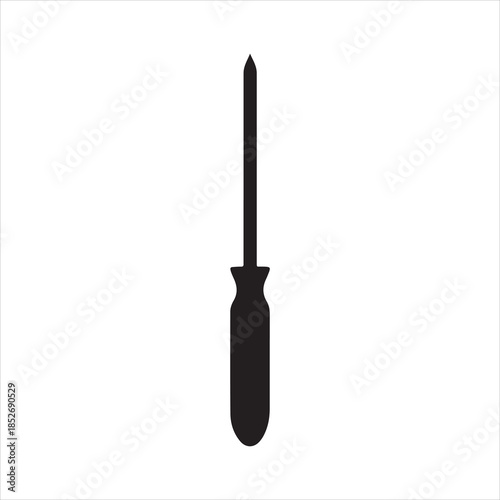A black and white silhouette of a screwdriver, Vector illustration of black and white icon or silhouette of a flathead screwdriver isolated design