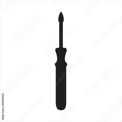 A black and white silhouette of a screwdriver, Vector illustration of black and white icon or silhouette of a flathead screwdriver isolated design