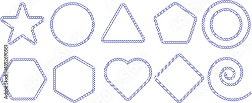 Blue rope frames and nautical shapes collection for decorative borders and emblems