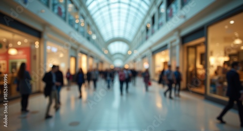Wallpaper Mural Blurred view of a busy indoor shopping mall with many people walking and various stores lining the long, bright corridor. Torontodigital.ca