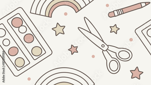 Art supplies and craft elements for creative projects.