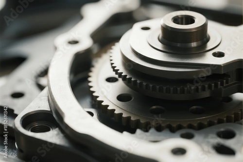 Wallpaper Mural Close-up view of interlocking metal gears and mechanical components in a precision-engineered assembly Torontodigital.ca