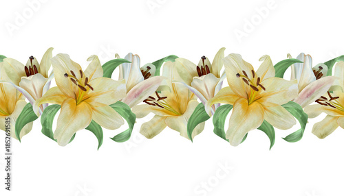 Canvas Print White lilies seamless border
