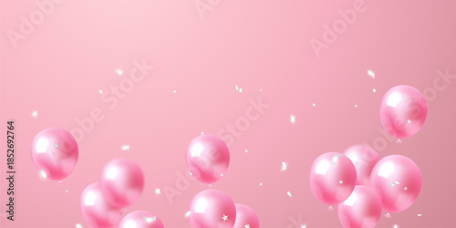 Beautiful pink 3D balloons illustration background vector banner template