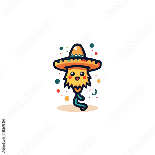 Whimsical fiesta with a smiling cartoon character adorned in a traditional sombrero with festive