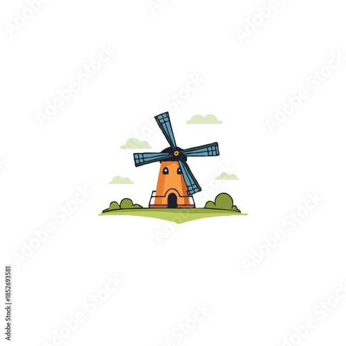 Whimsical Windmill Scene Captures the Essence of Sustainable Energy and Rural Charm in a Vector