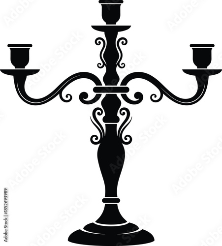 Elegant vintage candelabra silhouette featuring classic ornamental candle holder design isolated on white background for decorative interior and luxury decor use