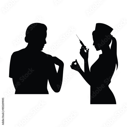 Nurse giving injection Vector, Silhouette, Illustration