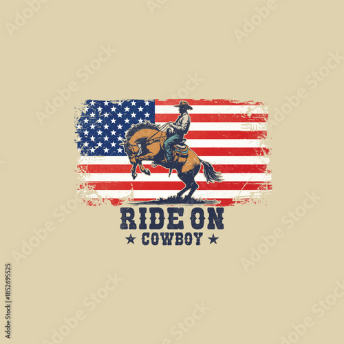 cowboy riding horse western retro artwork t shirt design. 