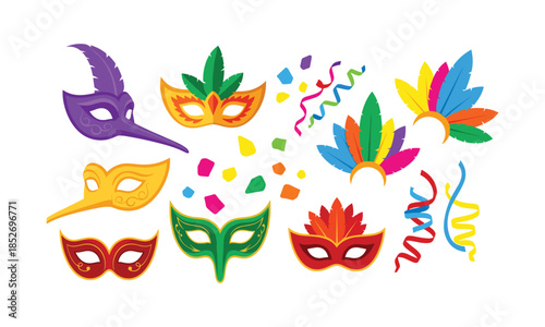 Mardi gras mask set bundle for carnival celebration party