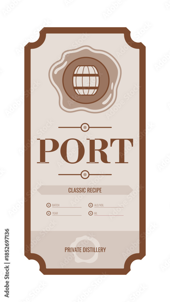 Naklejka premium Port vintage bottle label design with ethnic elements in thin line style