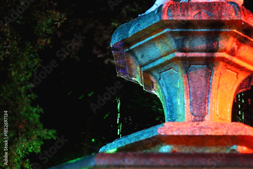 Colorful Christmas lights and decorations in park Dardin in Split, Croatia. December night in the park.