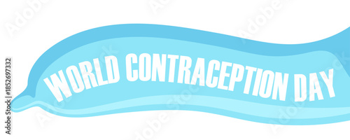 World Contraception Day Text on blue Condom shape Banner