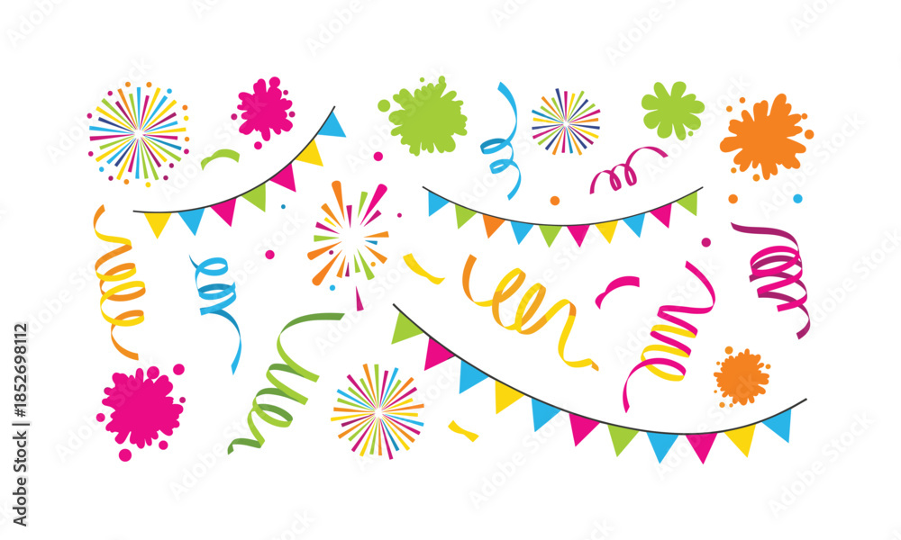 Naklejka premium Set bundle of carnival party elements decoration and garlands vector