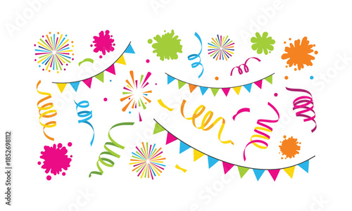 Set bundle of carnival party elements decoration and garlands vector