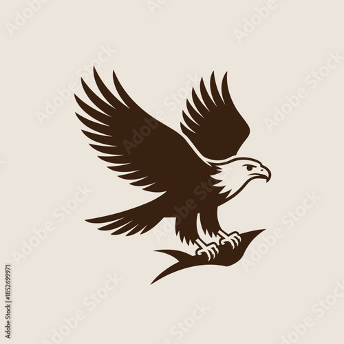 Majestic bald eagle silhouette illustration flying while clutching a tree branch in its talons, symbol of freedom and power
