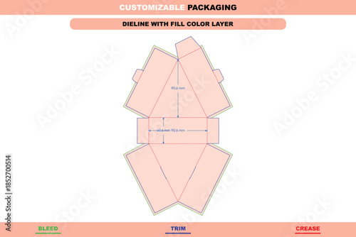 Triangular envelope snap lock dieline with custom polygonal sizing developed for secure folding paper packaging printable layouts and creative box mockup design