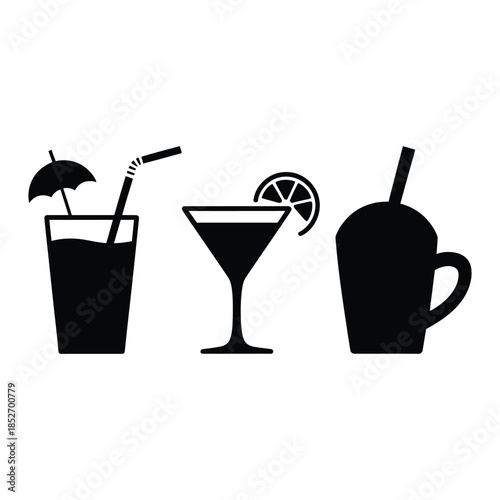 Cafe Menu Drink Vector, Silhouette, Illustration