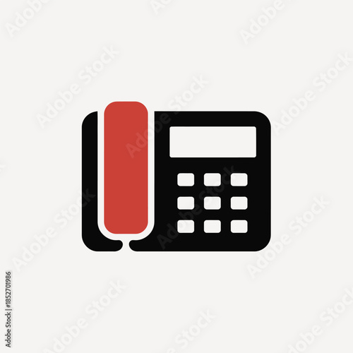 Corporate office telephone icon with red handset for communication and customer support