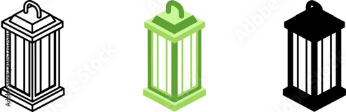 Isometric Green Modern Lantern Vector Icon Set