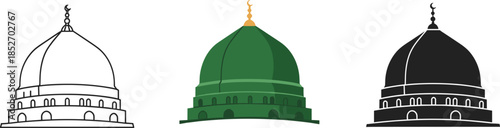 Green Dome of Al-Masjid an-Nabawi Mosque Vector Illustration