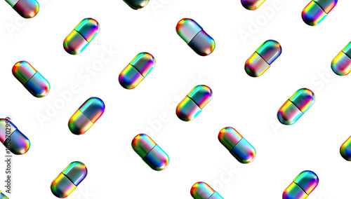 Gleaming holographic capsules scattered across a dark, void-like background