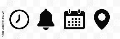 Time, Notification, Bell, Calendar, Location, Address, Scheduler icons
