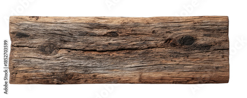 Weathered wooden plank with prominent grain and knots, aged texture