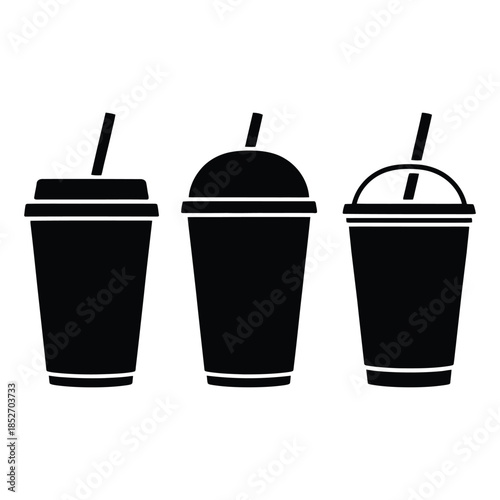 Plastic Cup & Takeaway Drink Vector, Silhouette, Illustration