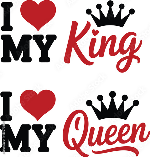 Red and black love messages for king and queen with crowns