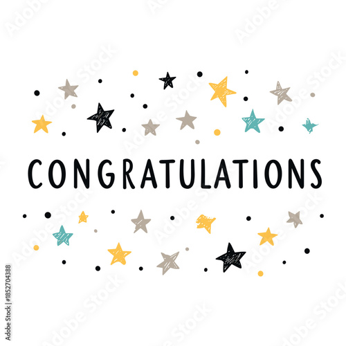 congratulations text with stars isolated vector illustration